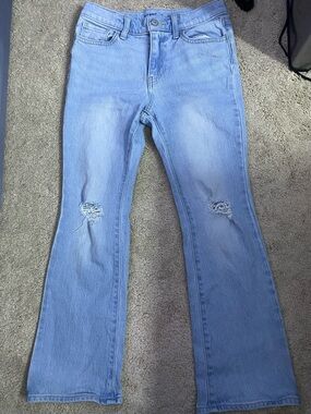 Old Navy Light Blue Flare Jeans with Knee Distress